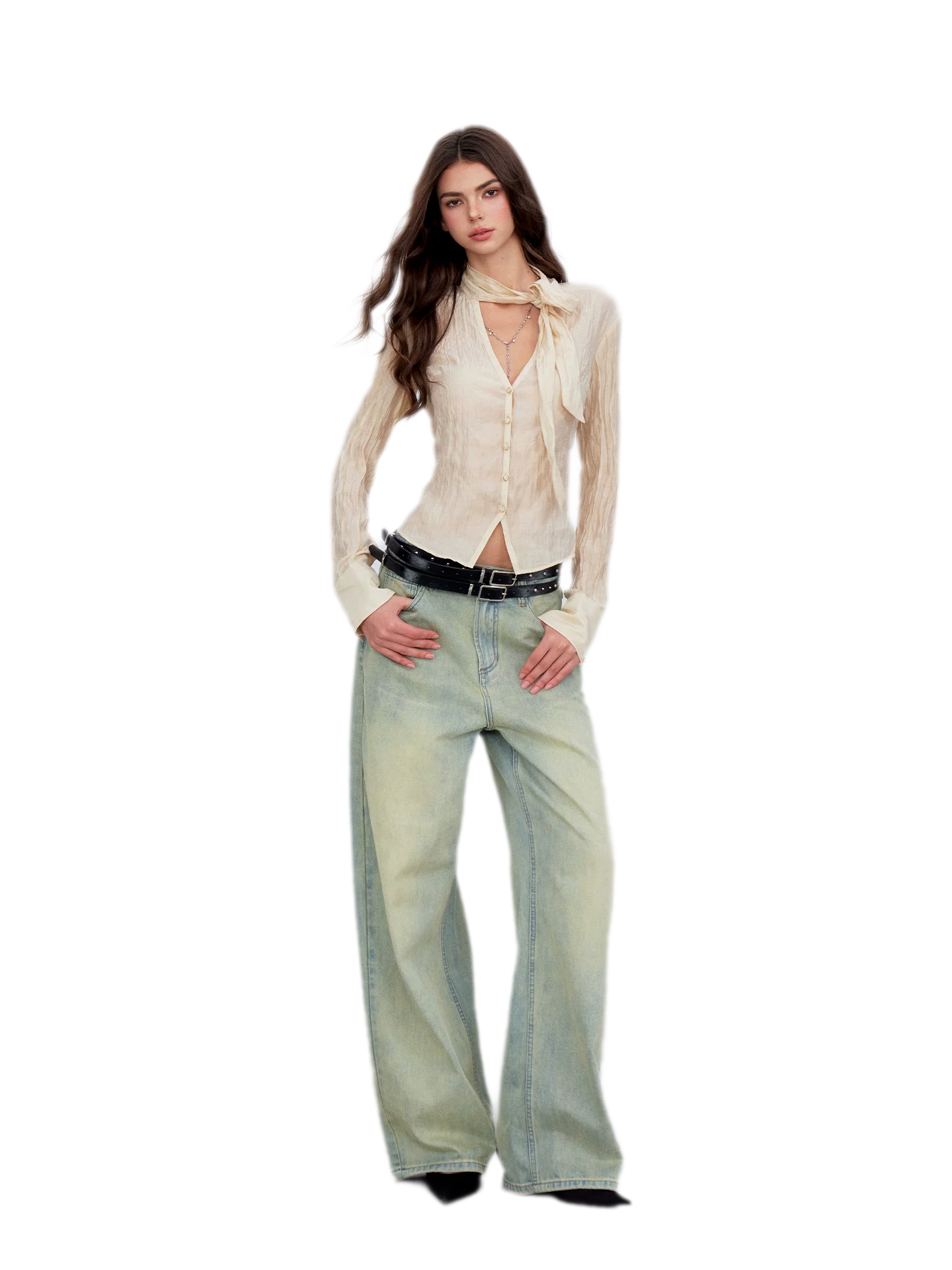 Crinkled Tie Waist Shirt