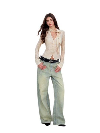 Crinkled Tie Waist Shirt