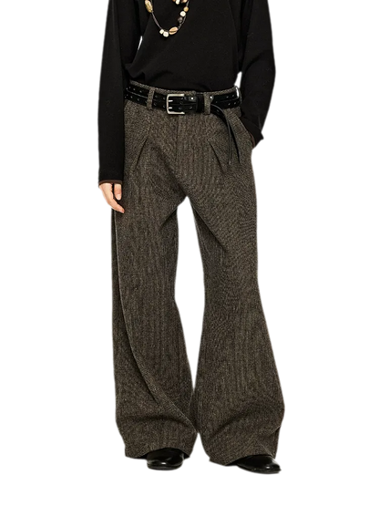 500G Houndstooth Pleated Wide-Leg Pants