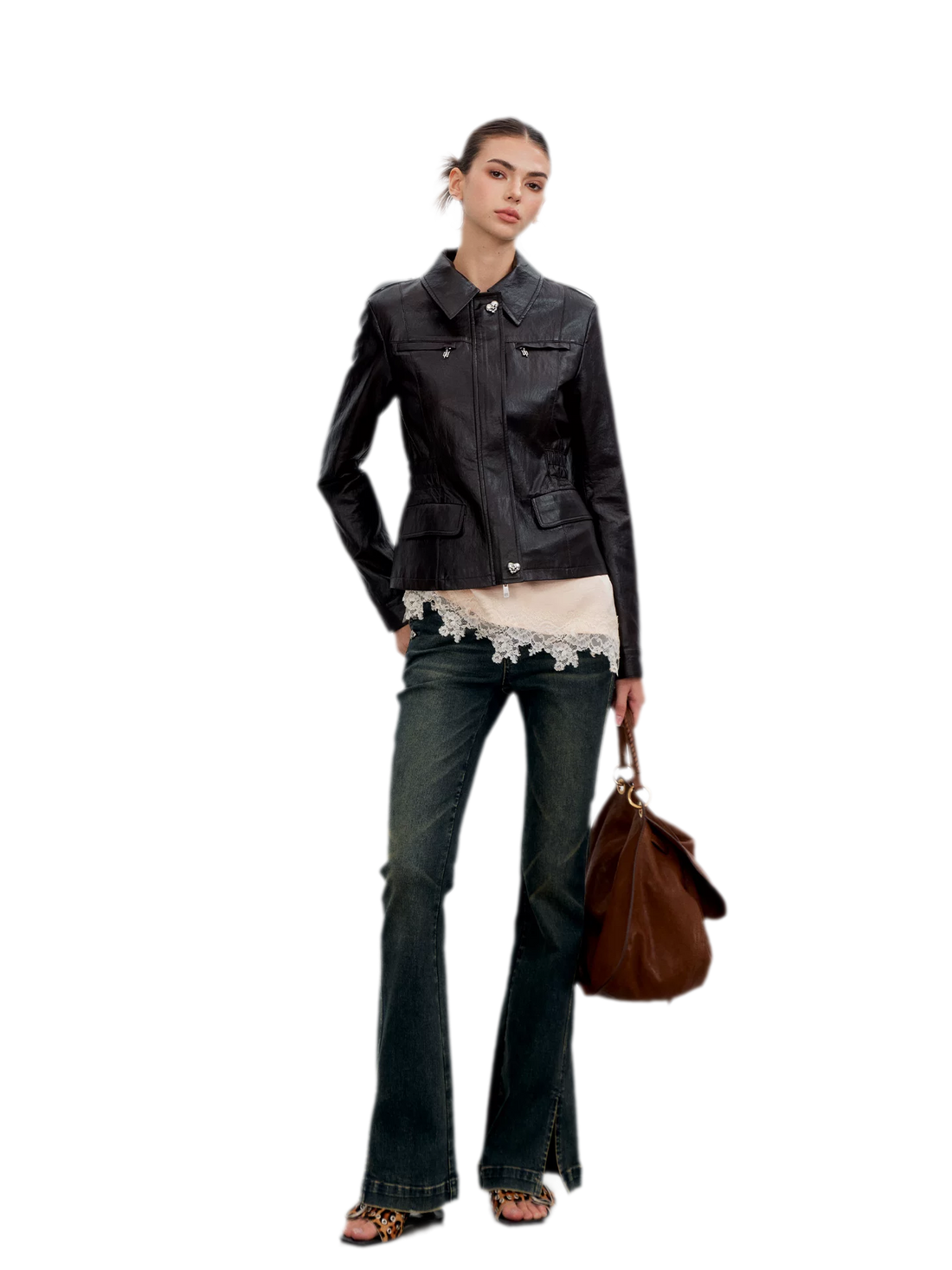 Distressed Cinched Waist PU Jacket
