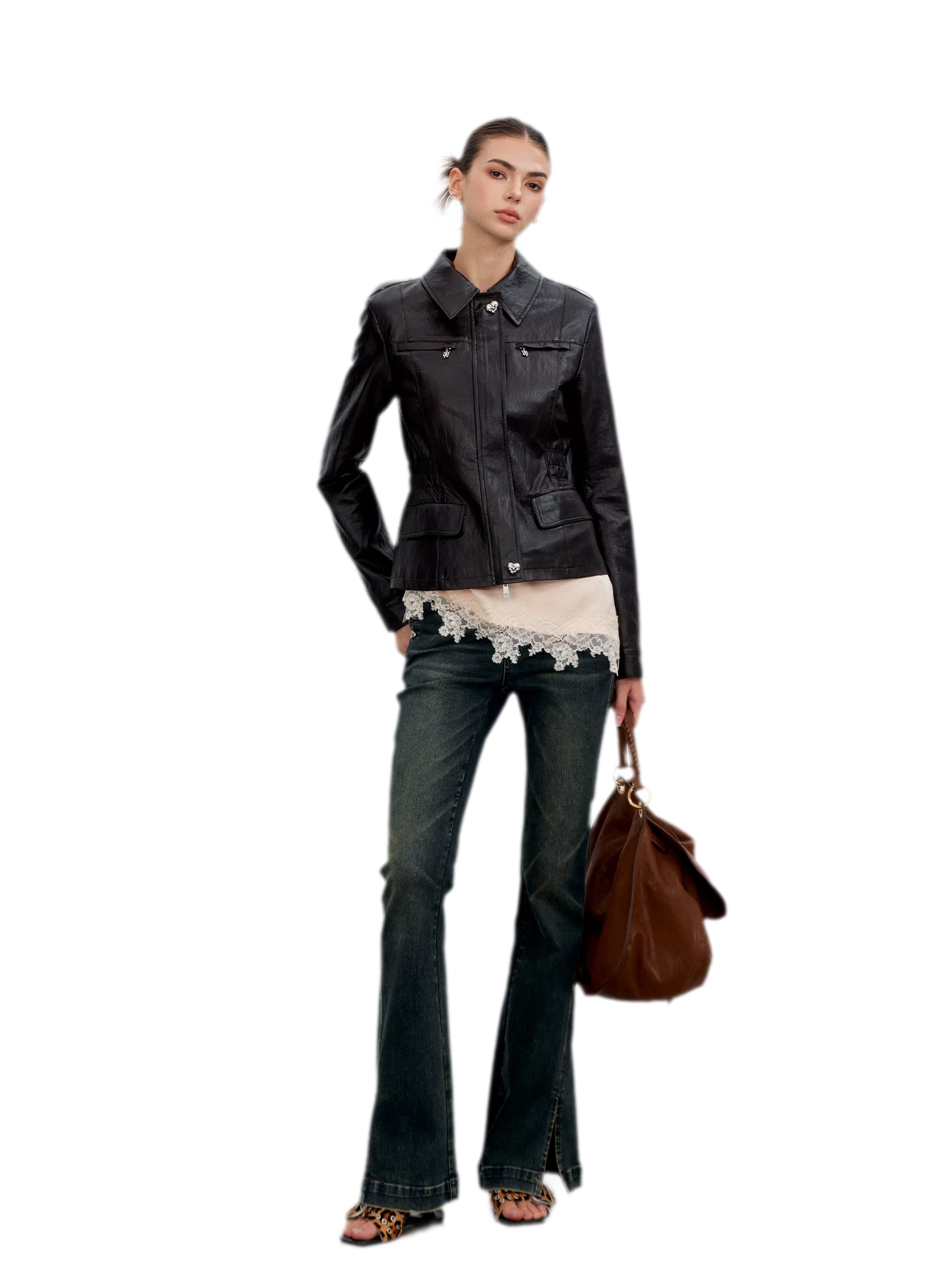 Distressed Cinched Waist PU Jacket