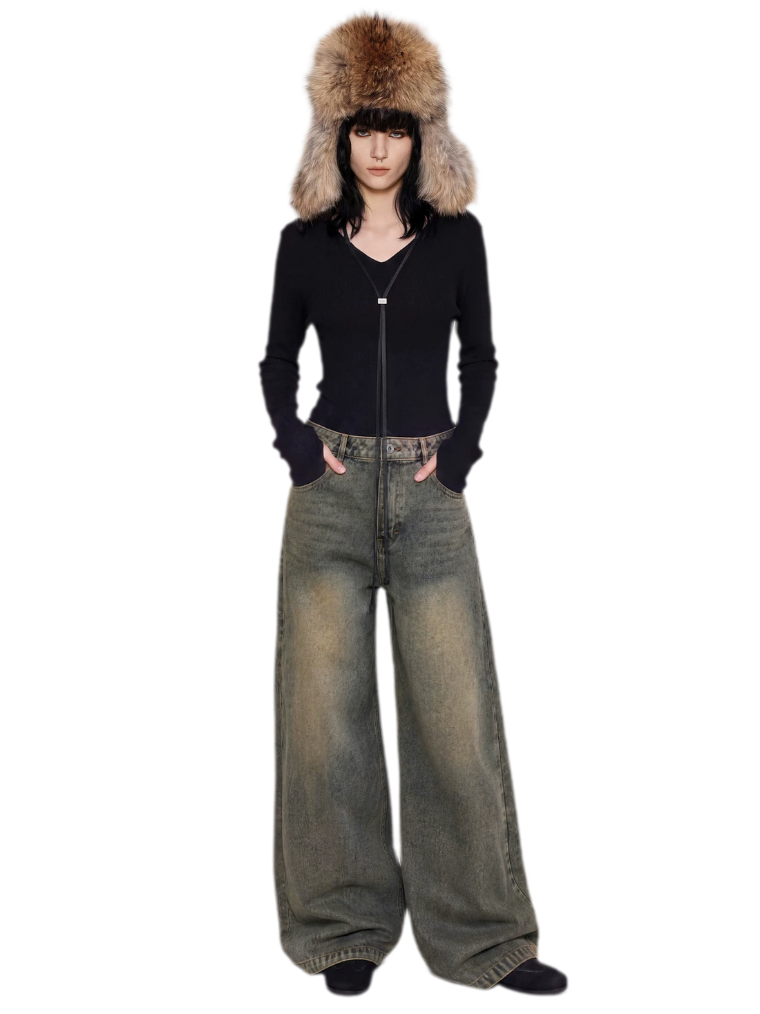 Vintage Washed Wide-Leg Jeans