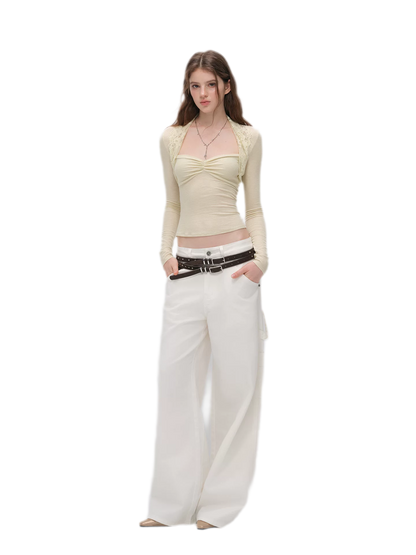 Enzyme-Washed Wide-Leg Utility Jeans