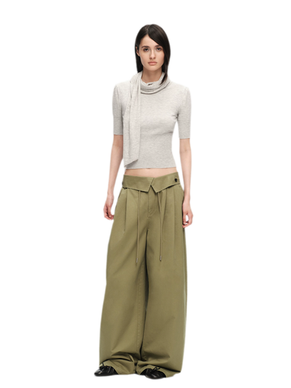 Washed Cross-Waistband Wide-Leg Pants