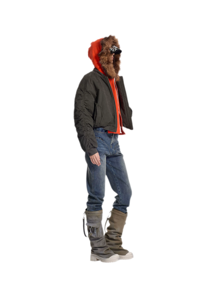 Washed Twill Hooded Flight Jacket