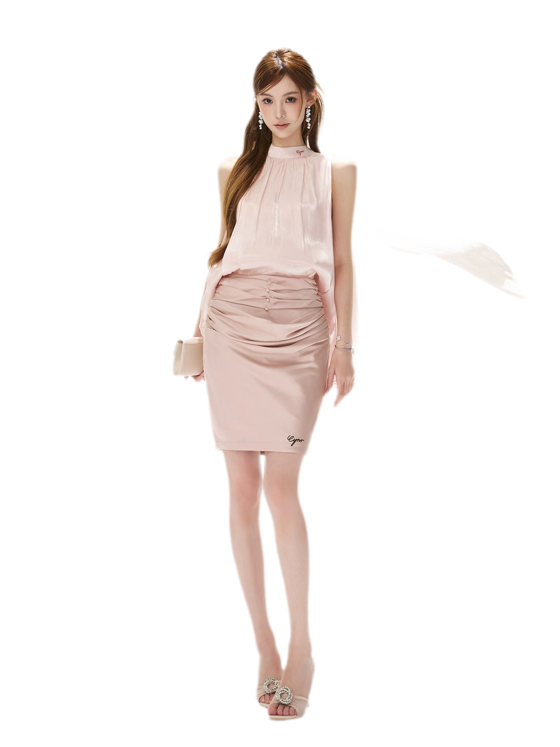 Pleated Satin Mini Skirt