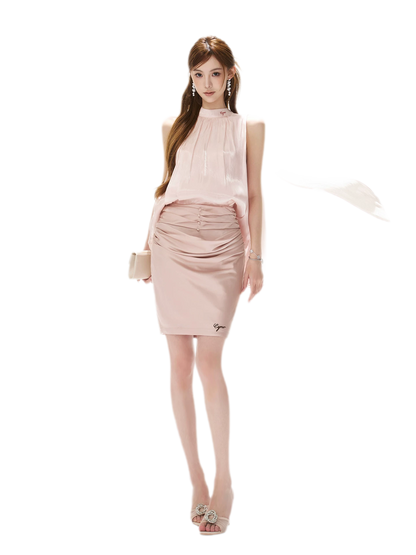 Pleated Satin Mini Skirt