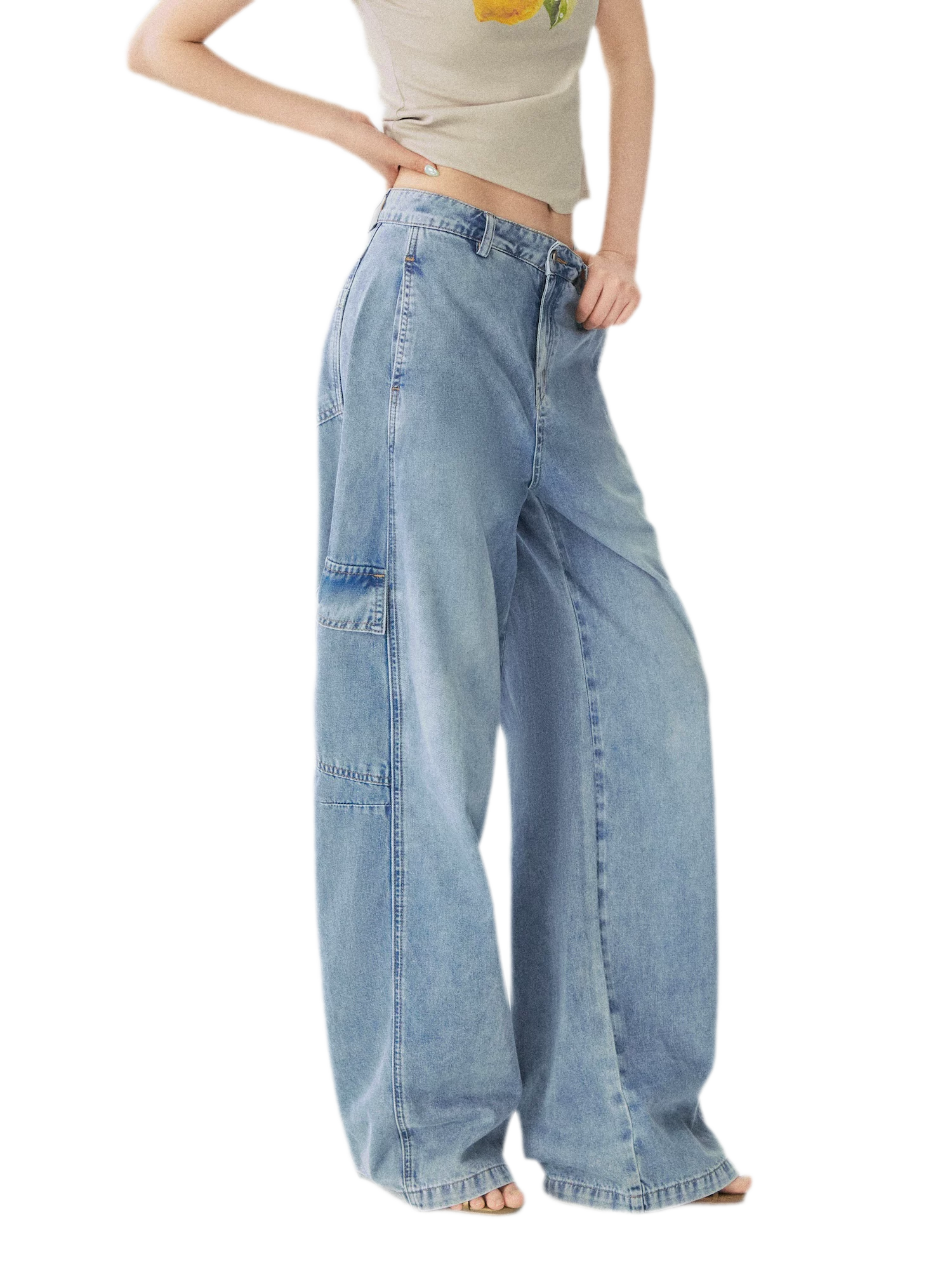 Multi Pocket Wide Leg Jeans