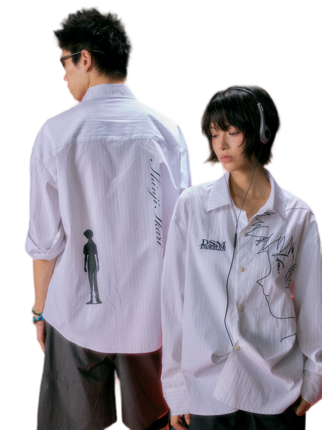 Fine-Stripe Embroidered Graphic Shirt