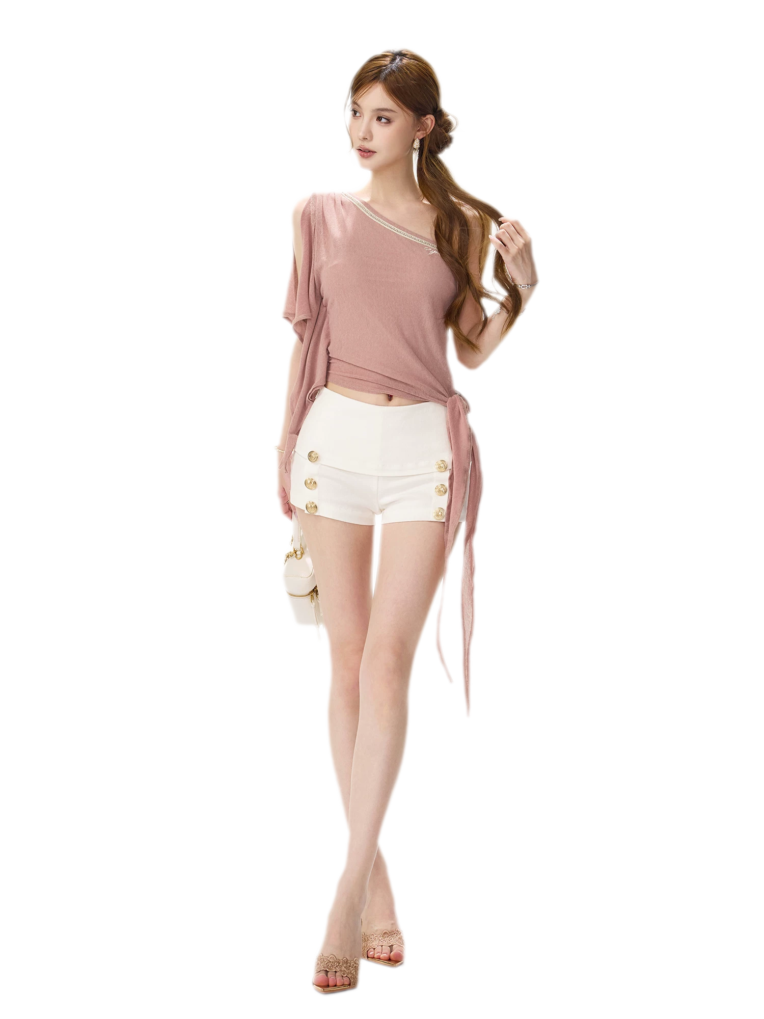 Gold Button Low-Rise Shorts