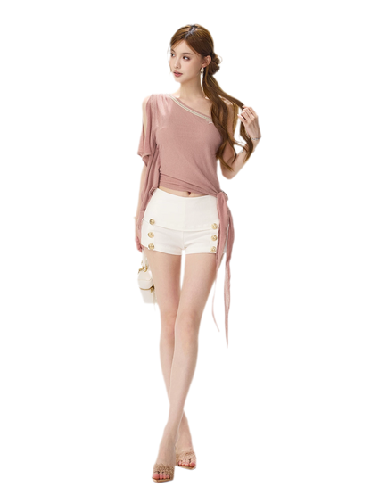Gold Button Low-Rise Shorts