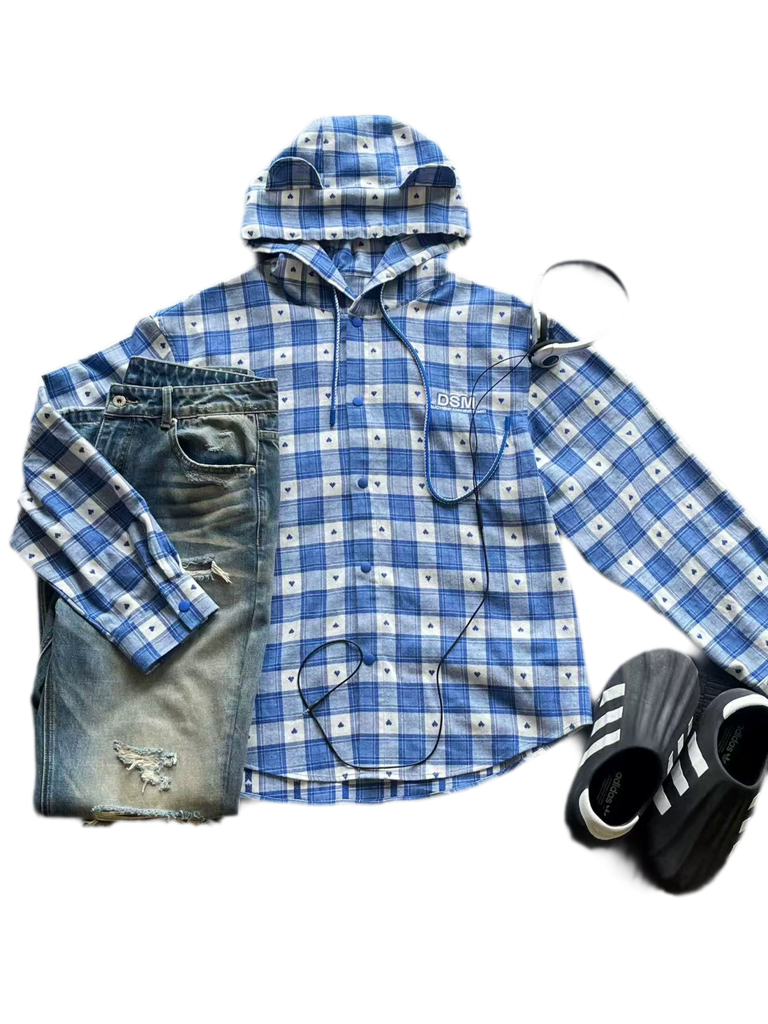 Brushed Plaid Hooded Overshirt