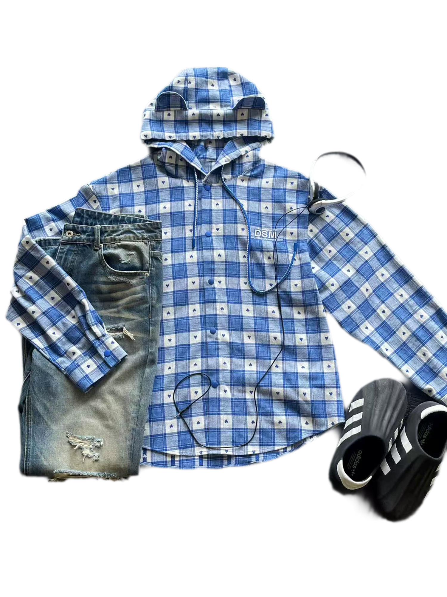 Brushed Plaid Hooded Overshirt