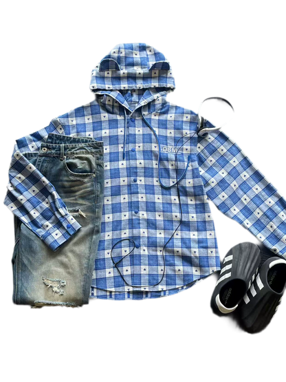 Brushed Plaid Hooded Overshirt