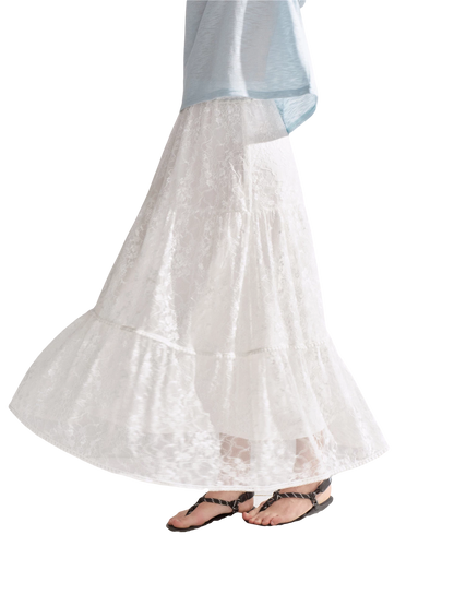 Lace Trim Elastic Waist A-line Long Skirt