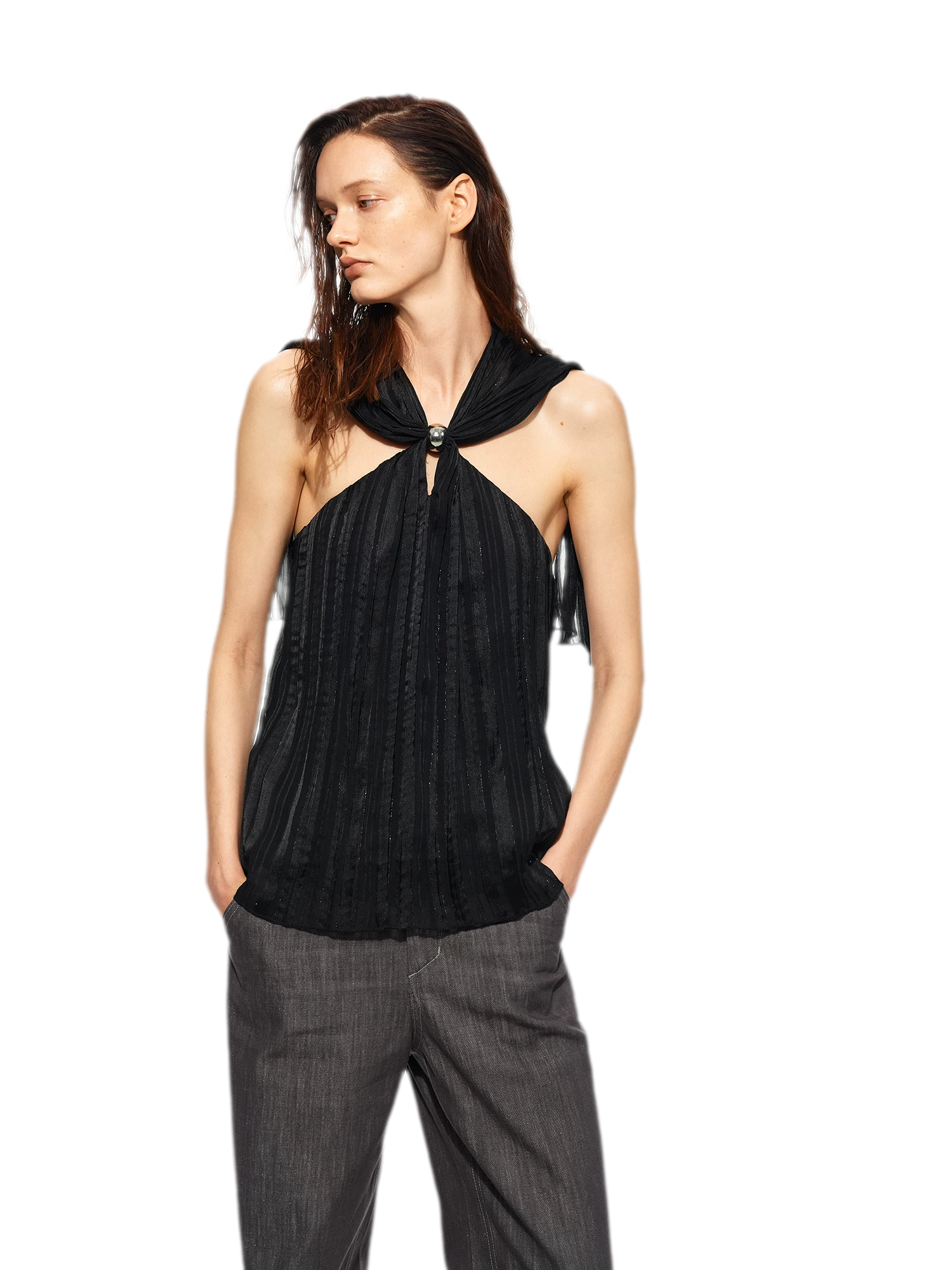 Shimmer Crinkle Halter Top