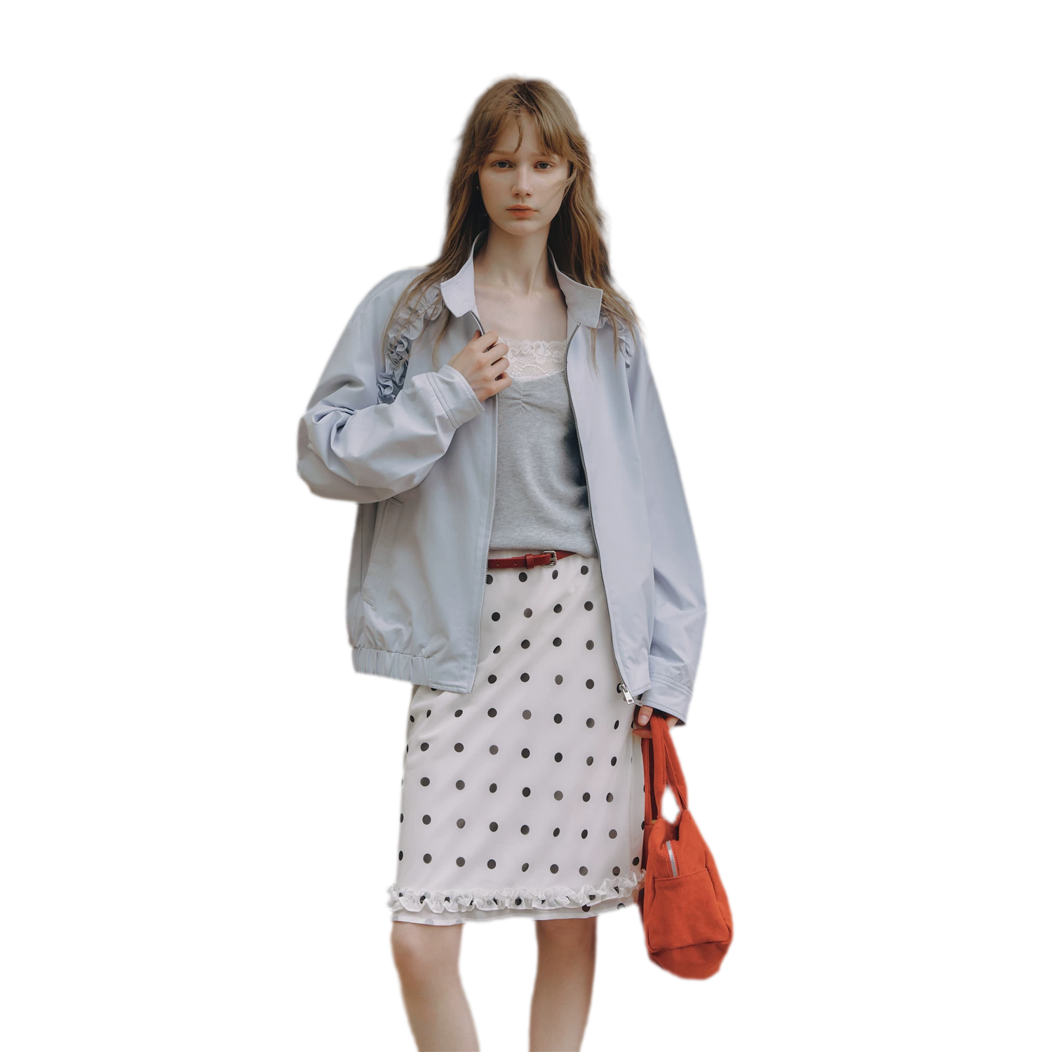 Ruffled Stand Collar Harrington Jacket