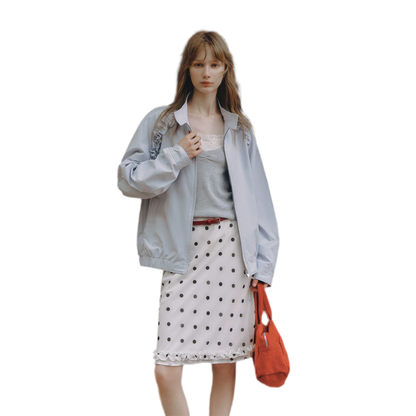 Ruffled Stand Collar Harrington Jacket