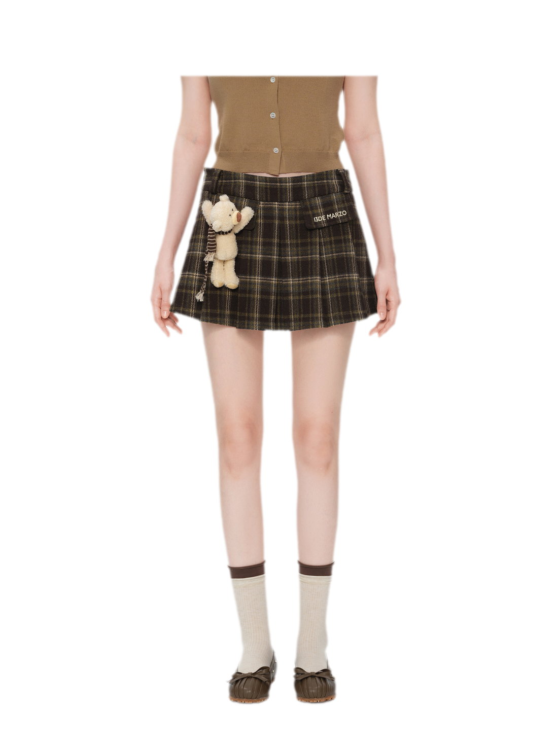 Wool Plaid Pleated Mini Skirt