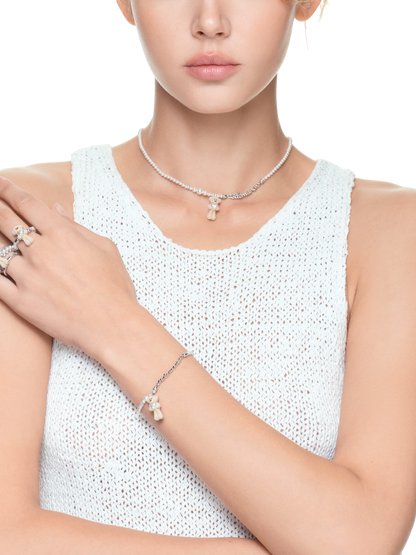 Bear Hug Pearl Heart Bracelet