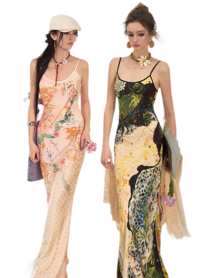 Leopard Stitch Floral Slip Dress
