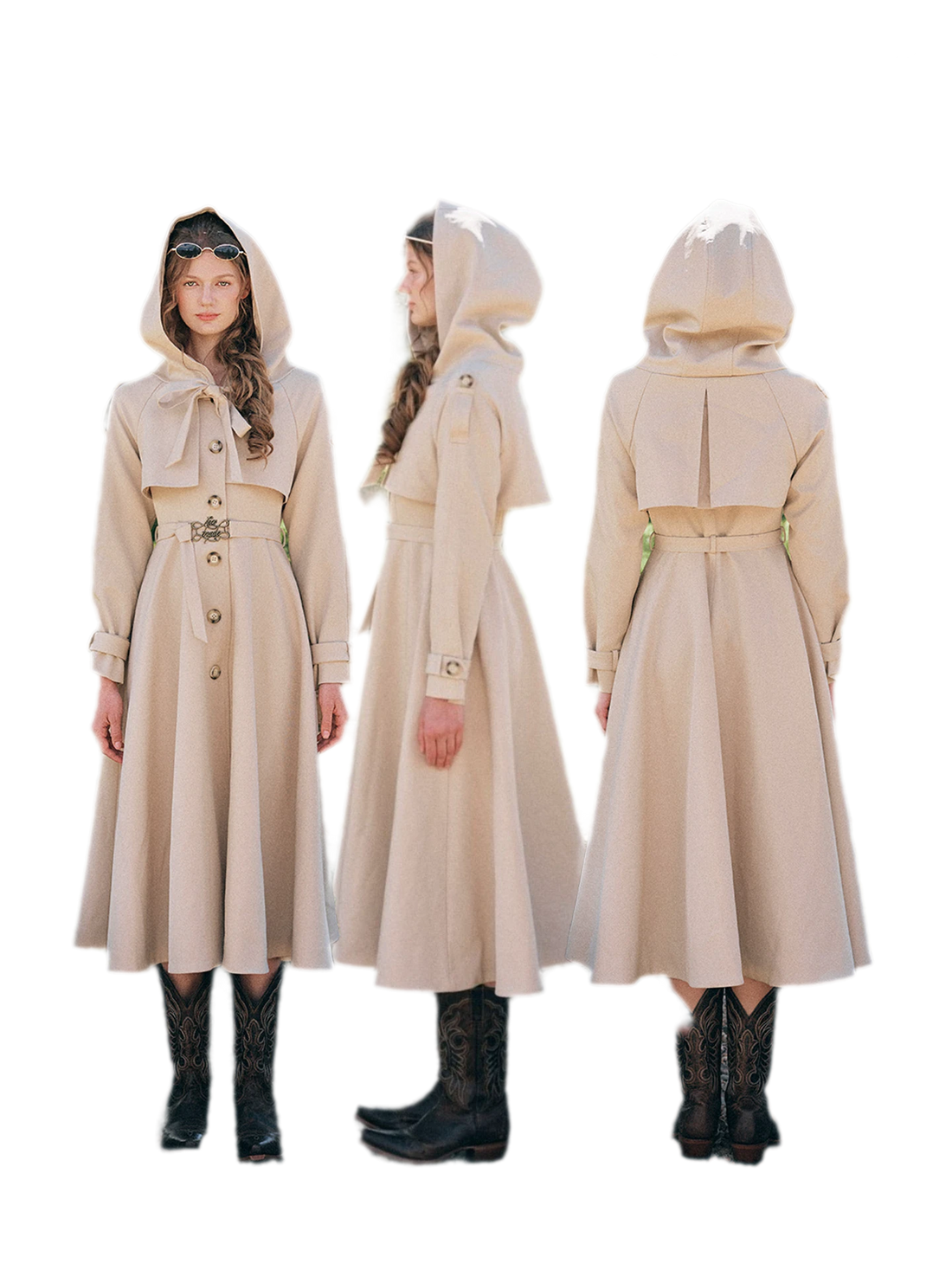 Waist-Defined Hooded Trench Coat