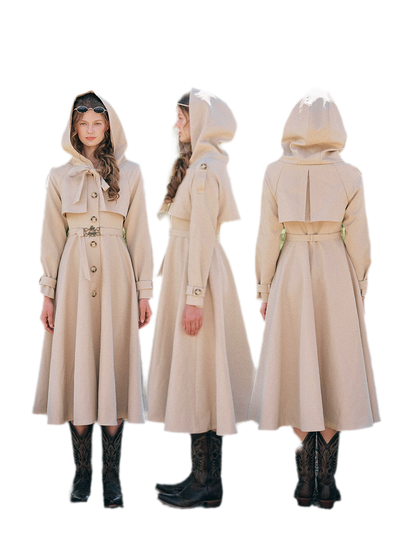 Waist-Defined Hooded Trench Coat