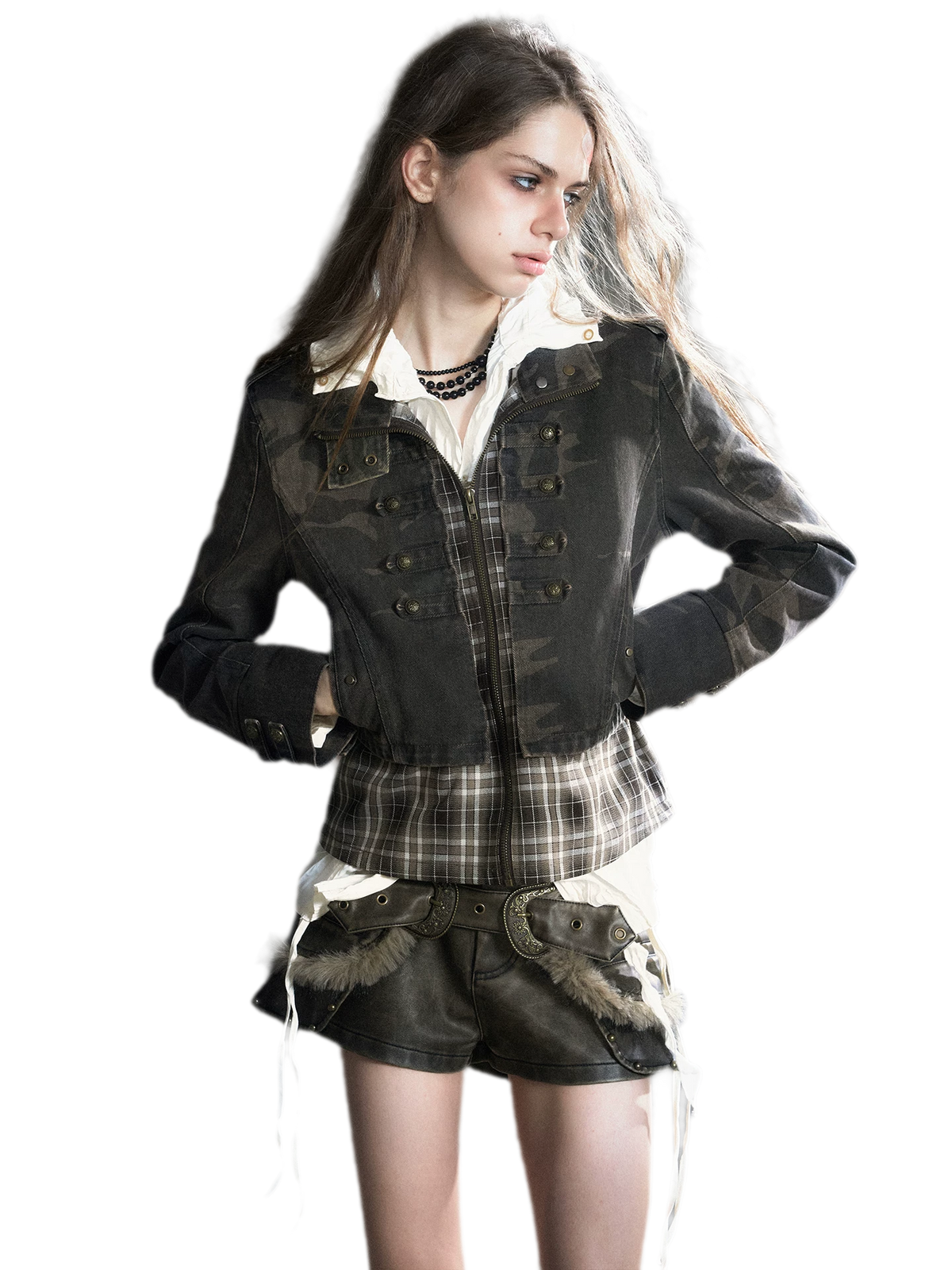 Washed Patchwork Zip Jacket