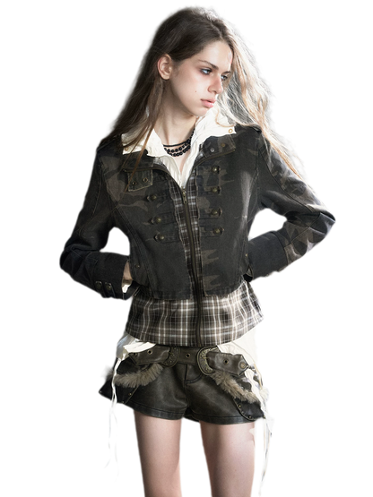 Washed Patchwork Zip Jacket