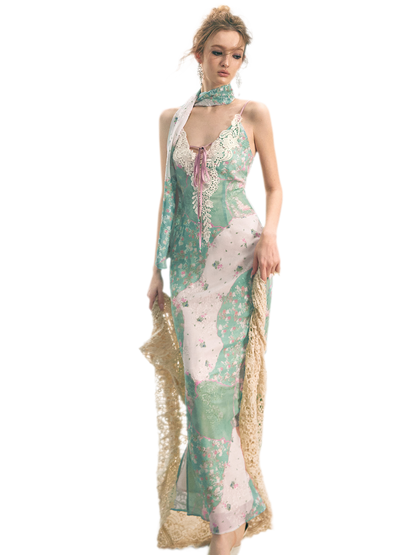 Iris Floral Lace Trim Vintage Dress