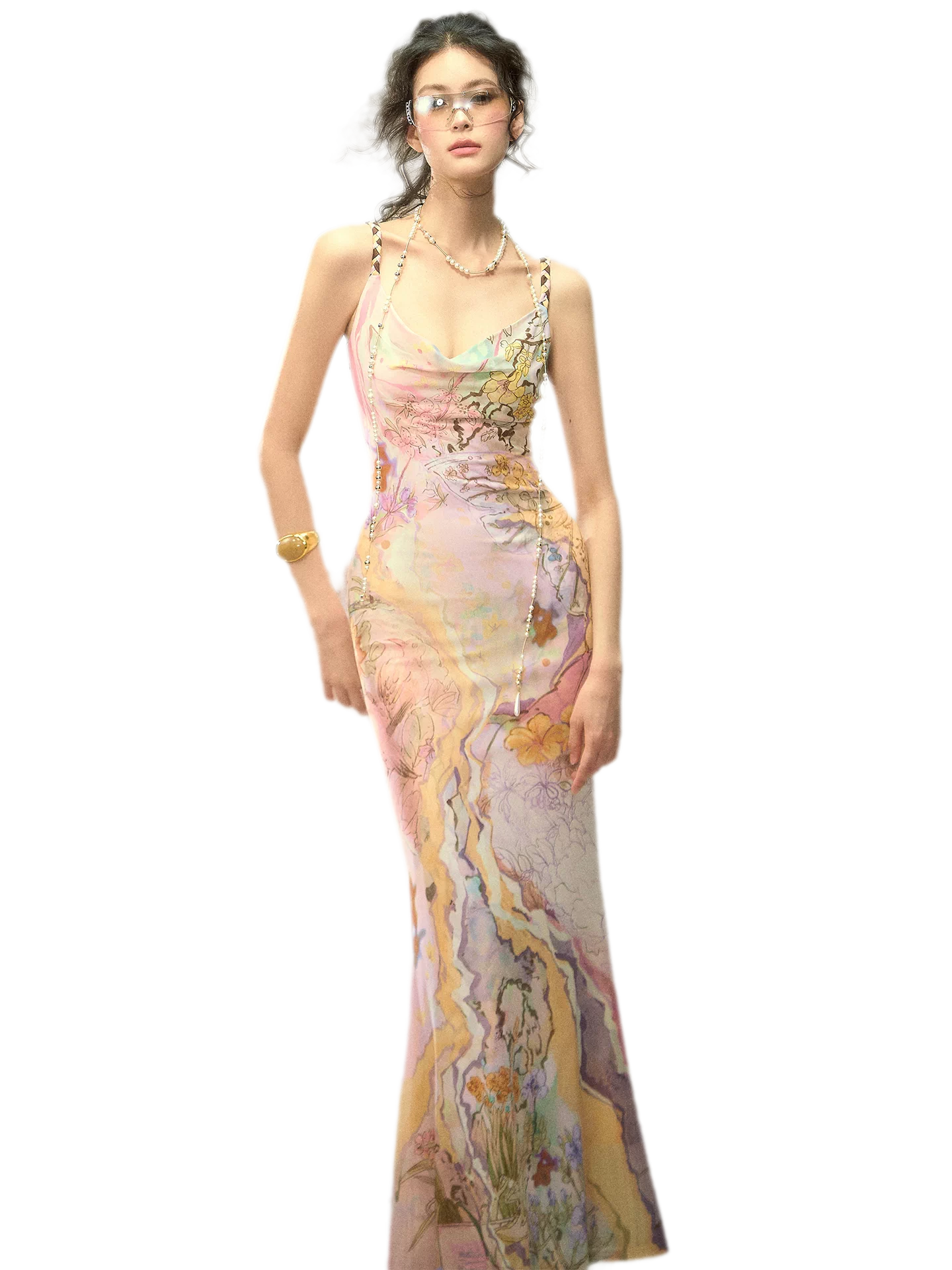 Draped Neck Fishtail Dress