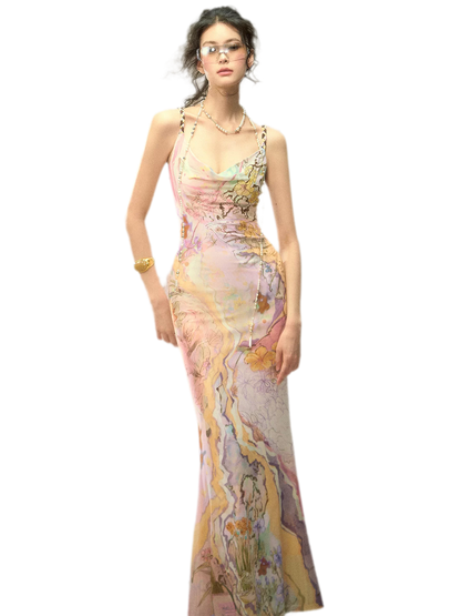 Draped Neck Fishtail Dress