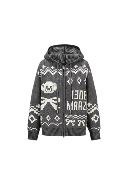 Giacca in maglia con cappuccio Fair Isle