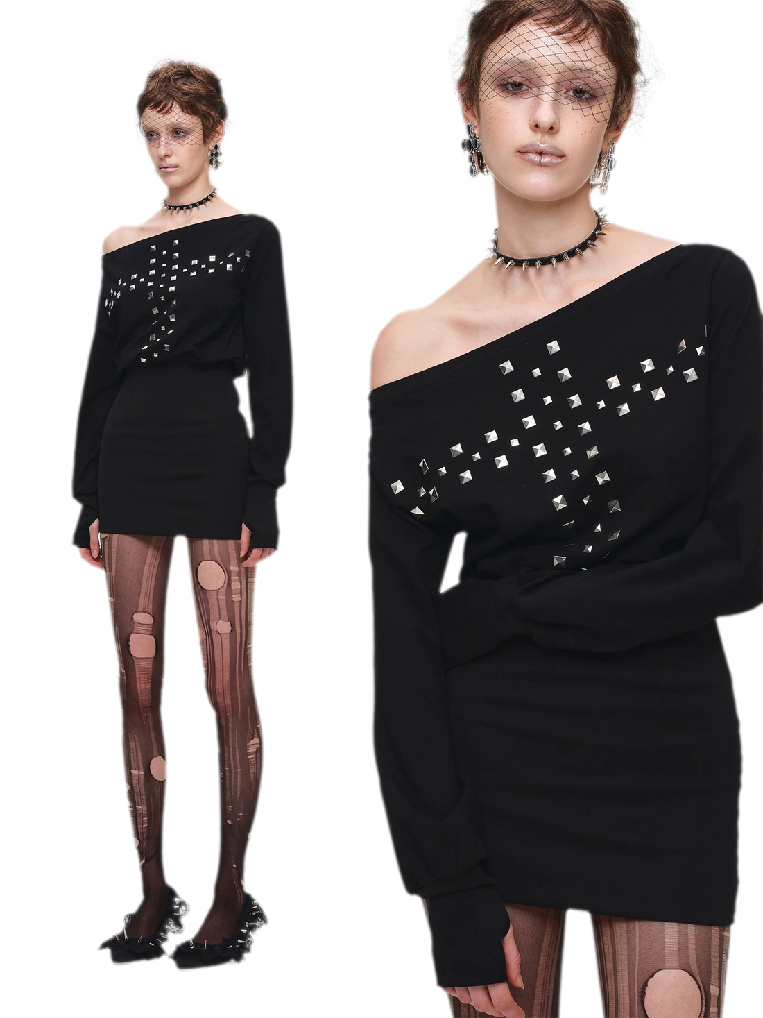 Hand-Embellished One-Shoulder Fitted Dress