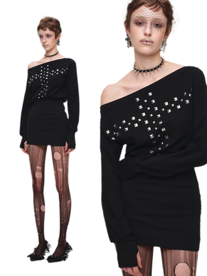Hand-Embellished One-Shoulder Fitted Dress