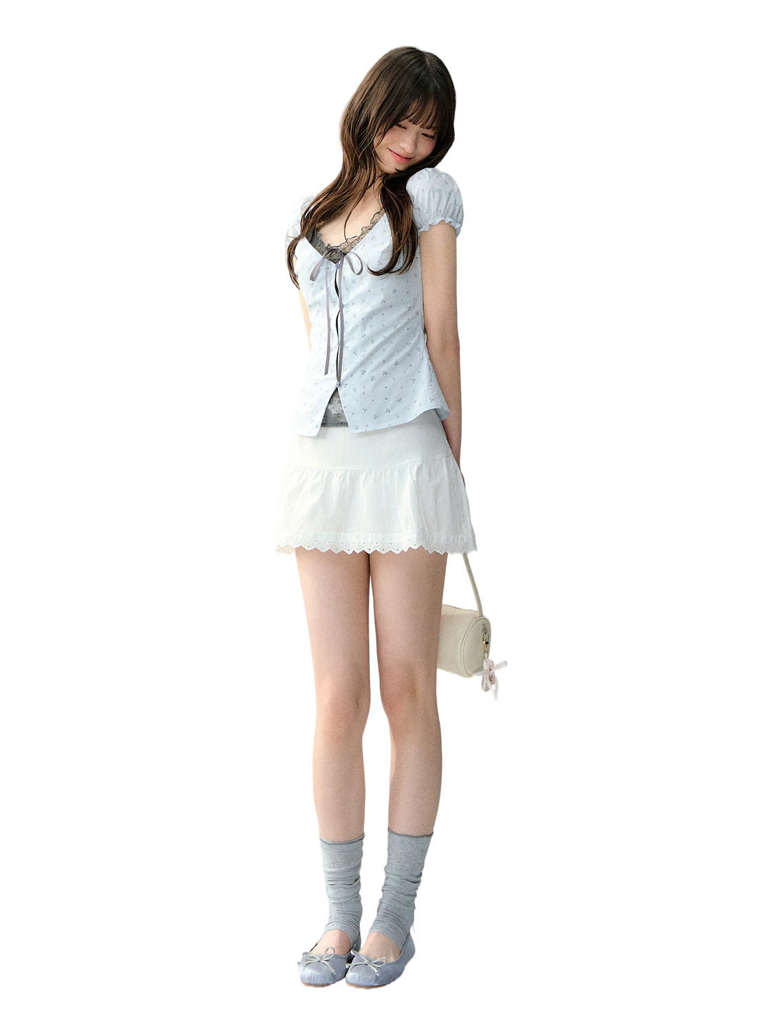 White Lace High-Waist A-Line Skirt
