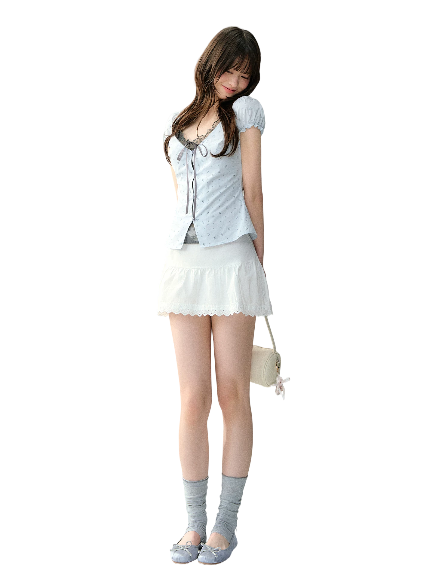 White Lace High-Waist A-Line Skirt