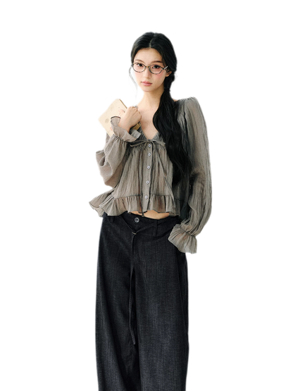 Ruffled Tencel Chiffon Blouse