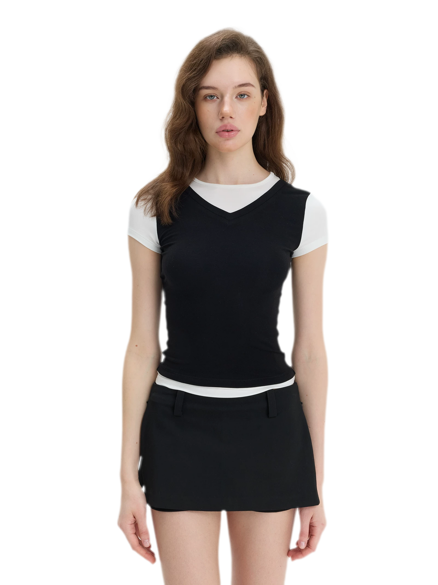 Contrast Faux Two-Piece T-Shirt