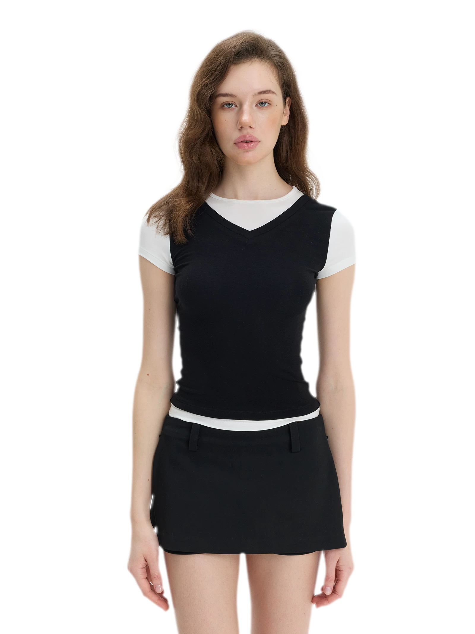 Contrast Faux Two-Piece T-Shirt