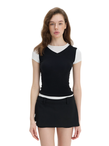 Contrast Faux Two-Piece T-Shirt