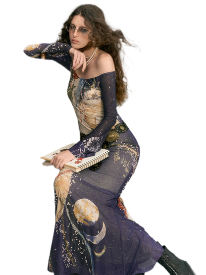 Perlenkrähen-Strickkleid im Meerjungfrauenstil