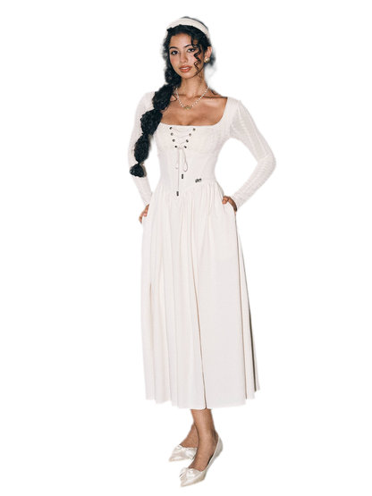 Stretch Lace-Up A-Line Dress