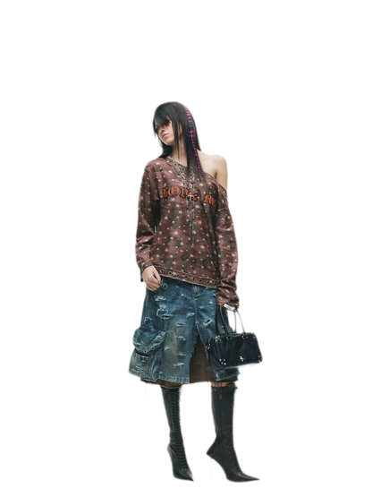 Distressed Embroidered Camouflage T-Shirt