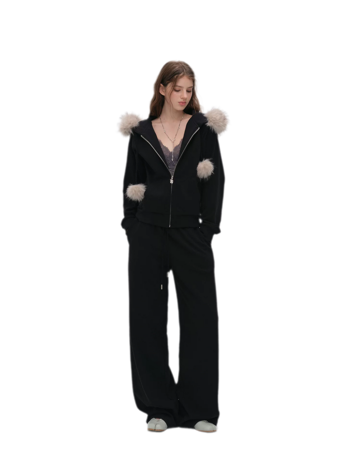 Contrast Fur Hooded Tracksuit