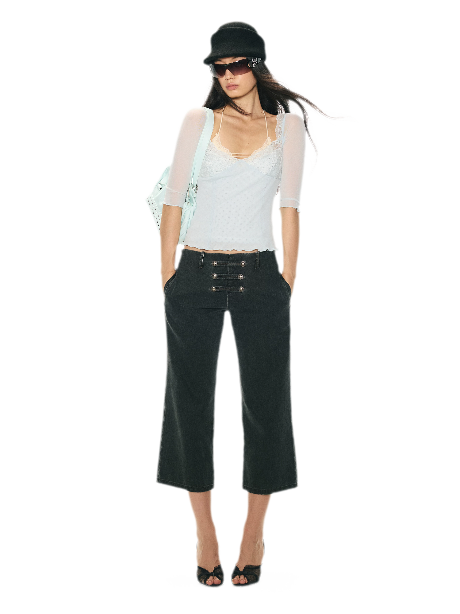 Vintage Pirate Buckle Denim Capris