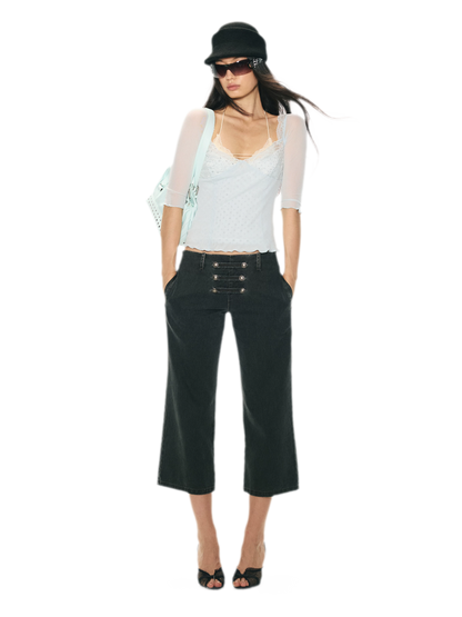 Vintage Pirate Buckle Denim Capris
