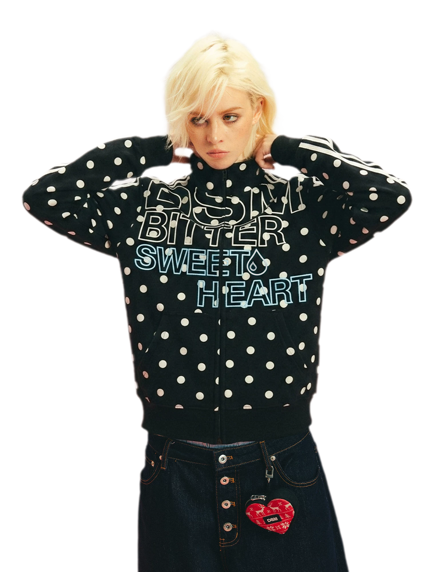 Polka Dot Stand-Collar Sweatshirt