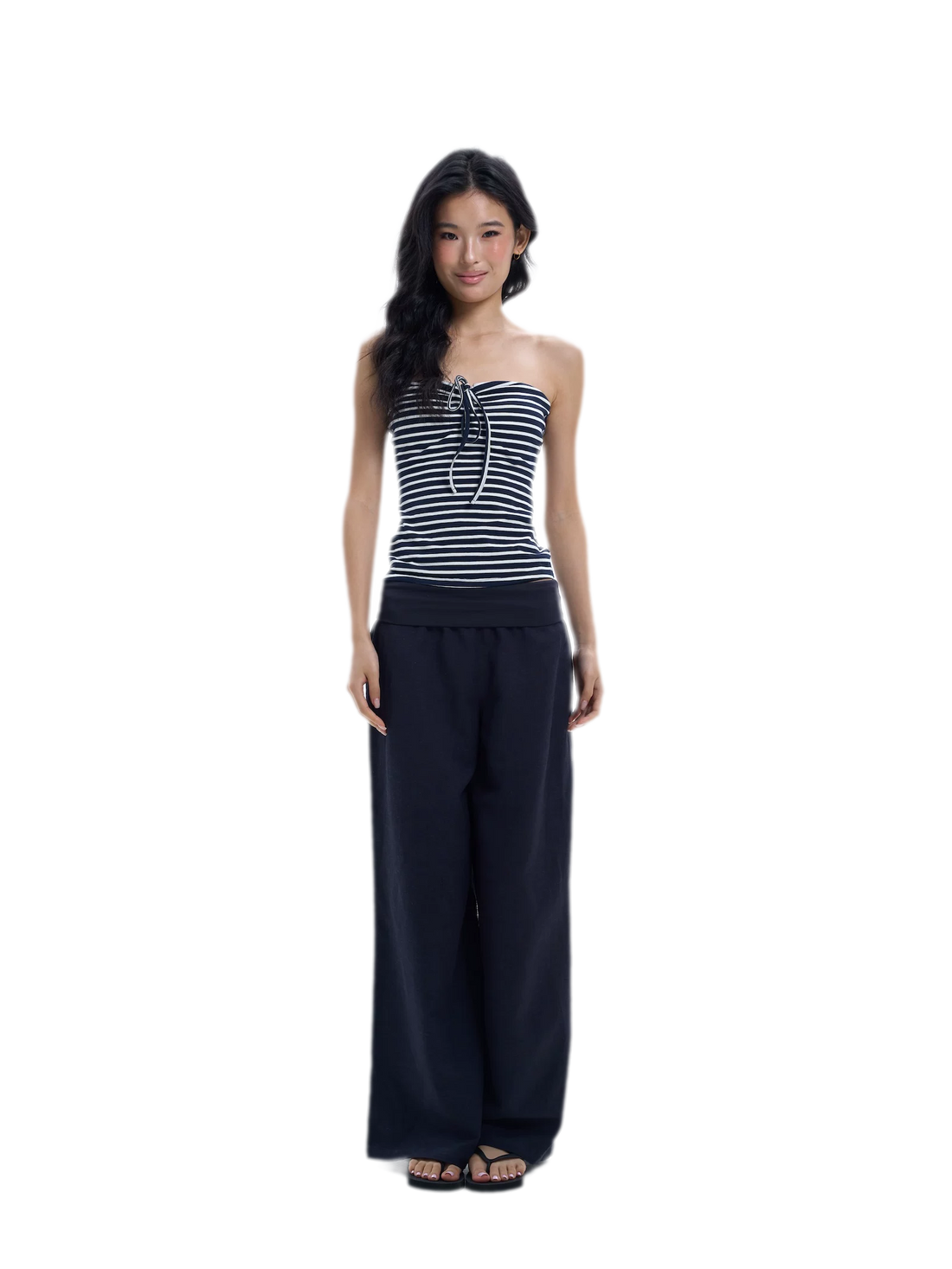 Striped Drawstring Bandeau Top