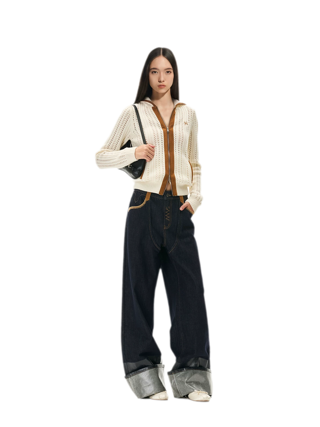 Coated Wide-Leg Denim Jeans